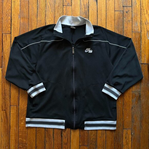Vintage Y2K Nike AIR Zip Up Jacket Sweatshirt Men Black White Silver Lightweight - Picture 1 of 7